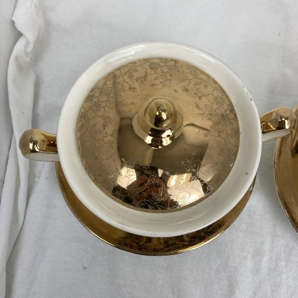 6 PCs Vintage King Quality Fine Colonial Couple Gold 22k US 1960 Sugar & Creamer - Picture 4 of 16